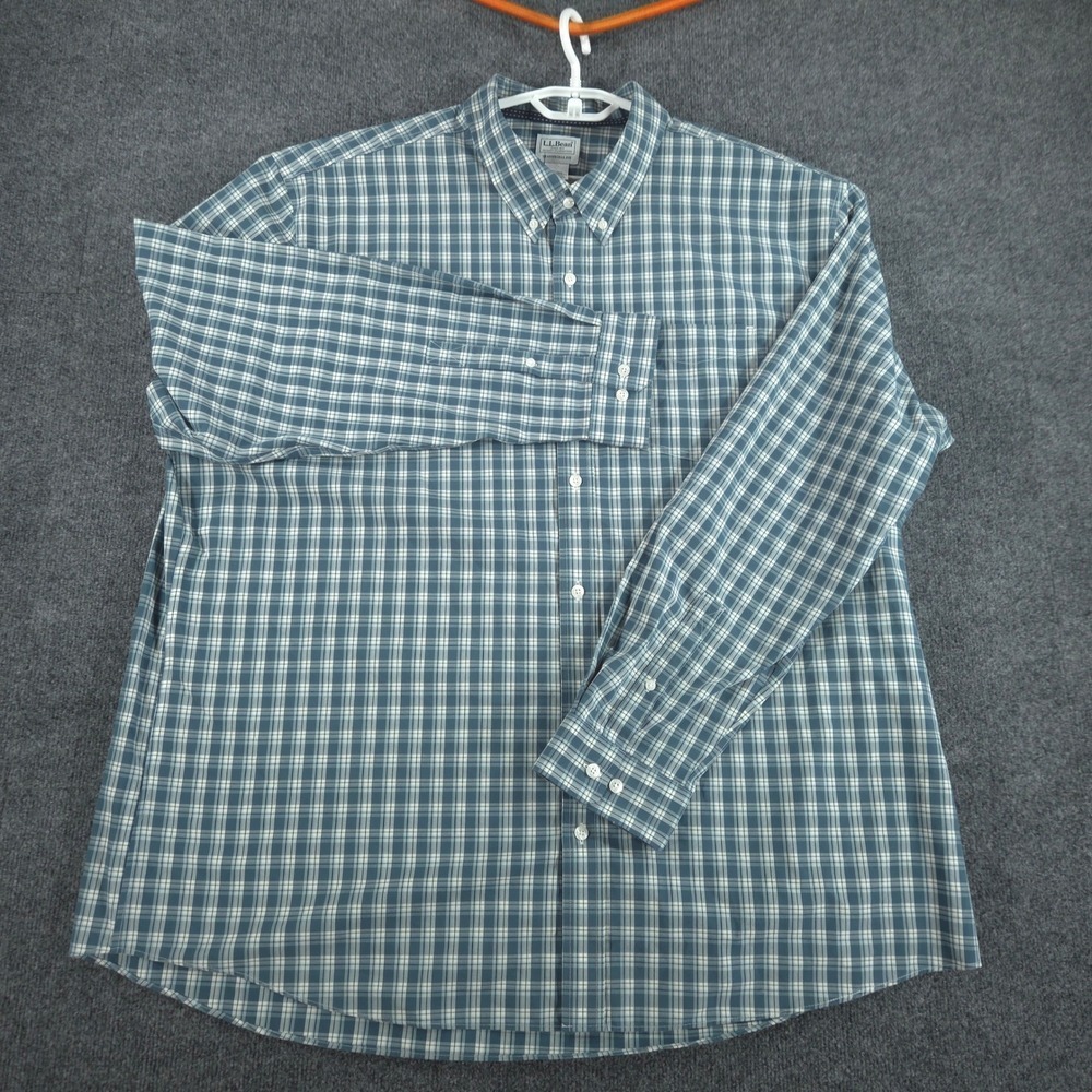 L.L. Bean Shirt Mens XXL Traditional Fit Blue Teal Plaid Long Sleeve Button-Down